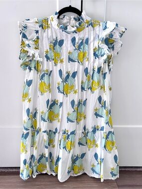 Victoria Dunn Lemon Print Cotton Ruffle Dress